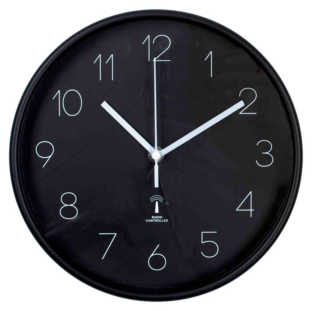 B&S Funkwanduhr Analog Uhr rund Ø 25 cm schwarz Kunststoff Produktbild 