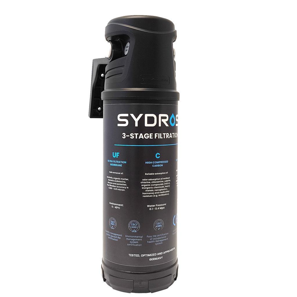 Sydros Wasserfilter entfernt Chlor PFAS Mikroplastik Nanoplastik Schwermetalle