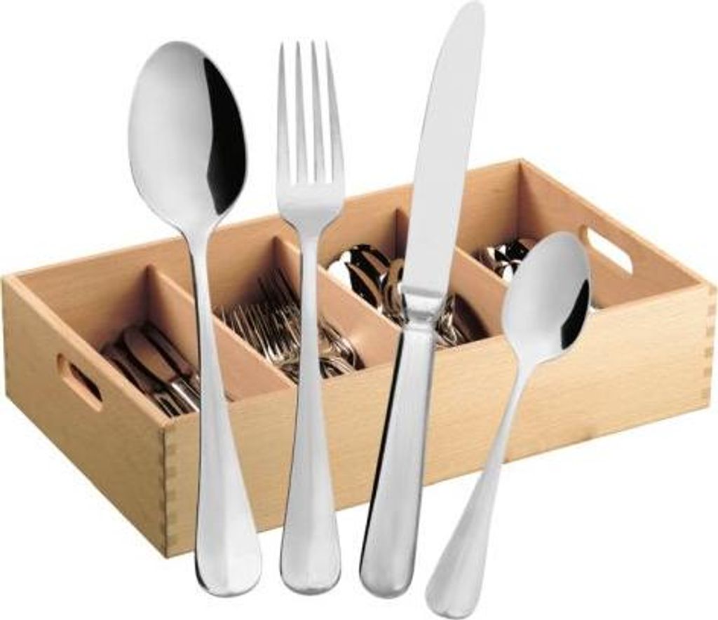 Arundo BAGUETTE Besteckset – 145-teilig, hochglanzpoliertes 18/10 Edelstahl, inkl. Holzkasten