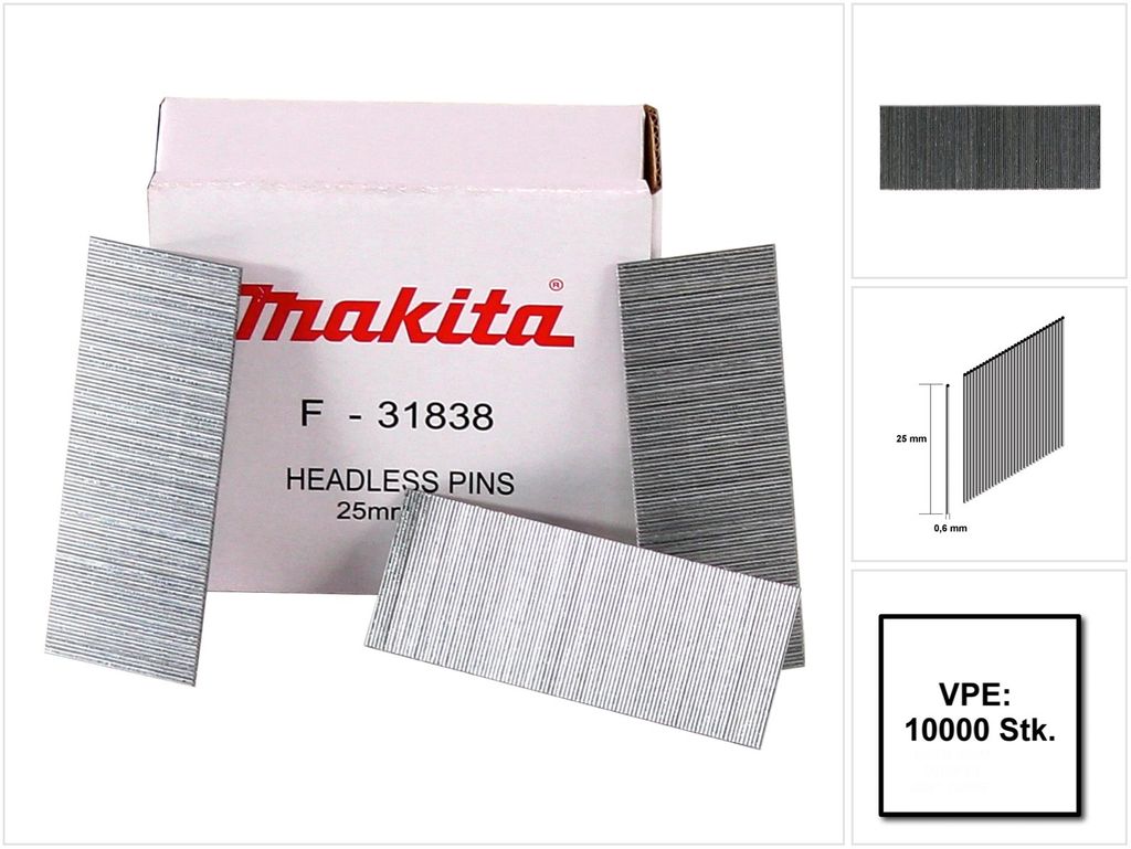 MAKITA F-31838 hřebíky / pinky 25mm, 10.000 ks pro DPT353 Obrázek produktu 
