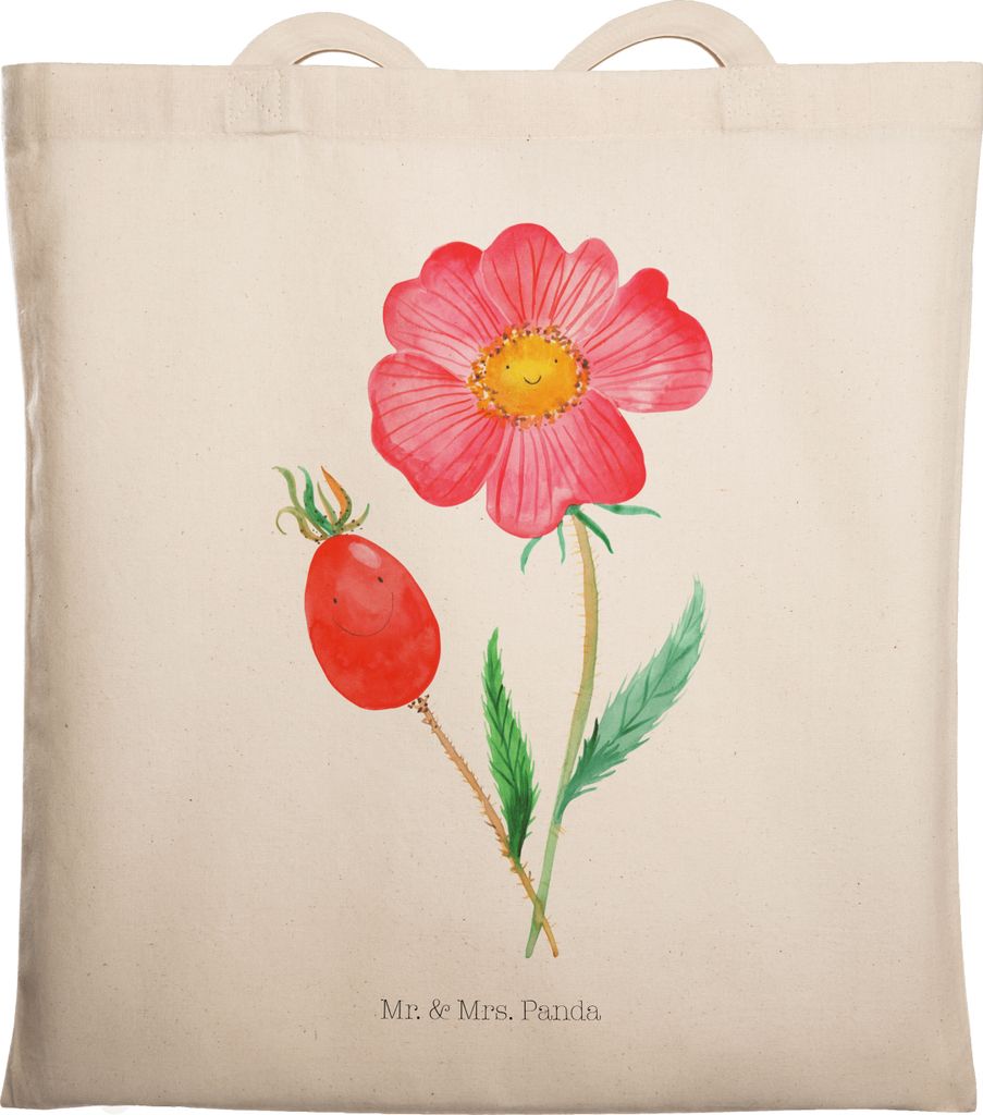 Mr. & Mrs. Panda Tote Bag Blume Hagebutte - Transparent - Geschenk, Lebensfreude, Garten, canvas tasche, Jutebeutel, Laptoptasche, Beutel, Shopping...