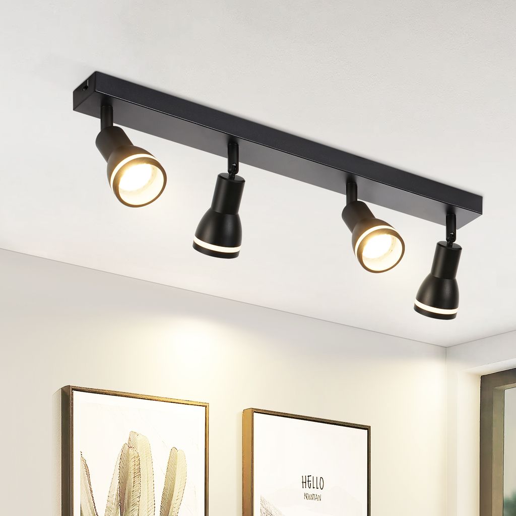 ZMH LED Deckenleuchte 4 Flammig Schwarz Deckenlampe Spots GU10 Schwenkbar Wandlampe Innen Metall für Flur Wohnzimmer Küche Schlafzimmer, Ohne Leu...