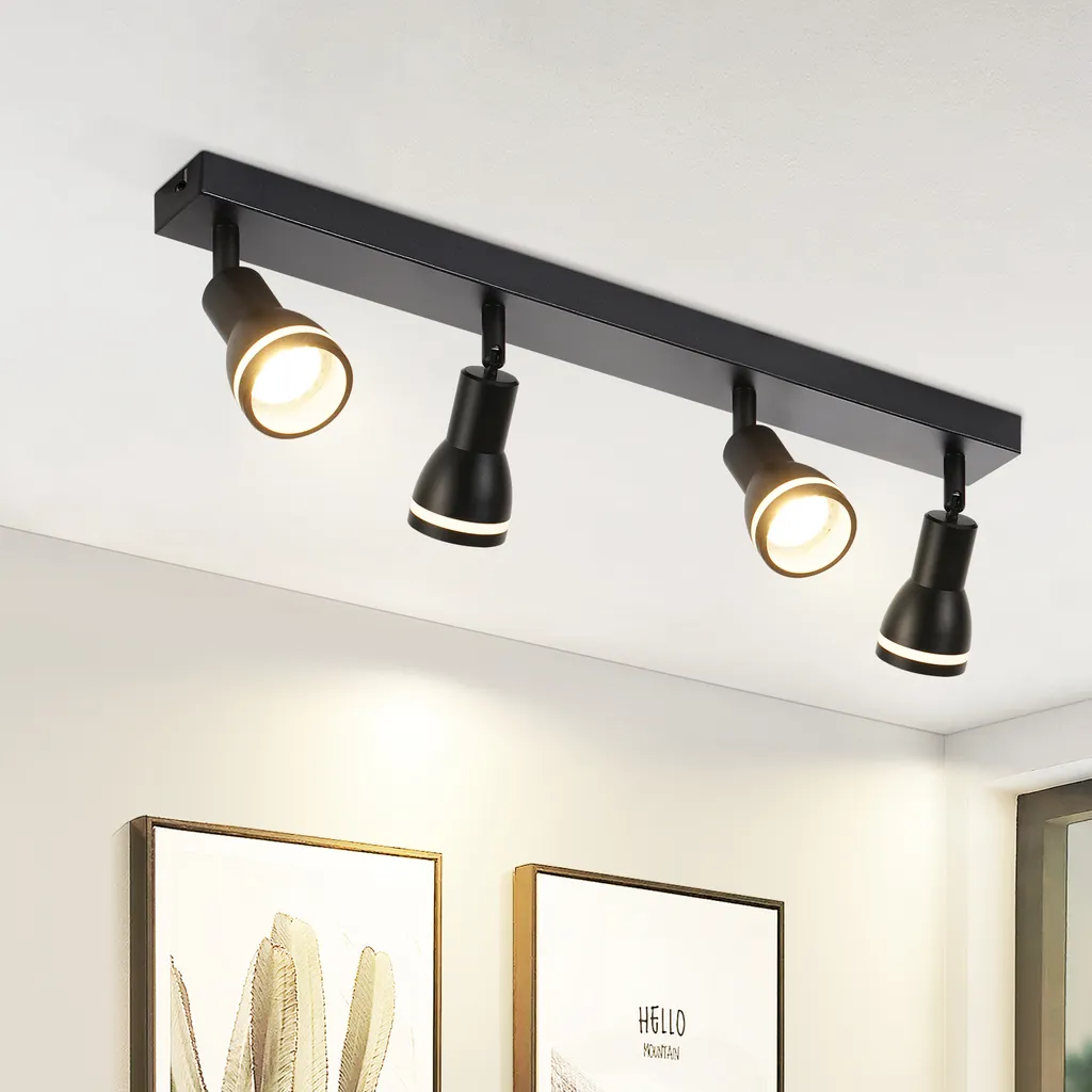 Spot de Plafond pour Cuisine et Salon Noir Métal 4 Lampes GU10 ZMH LED
