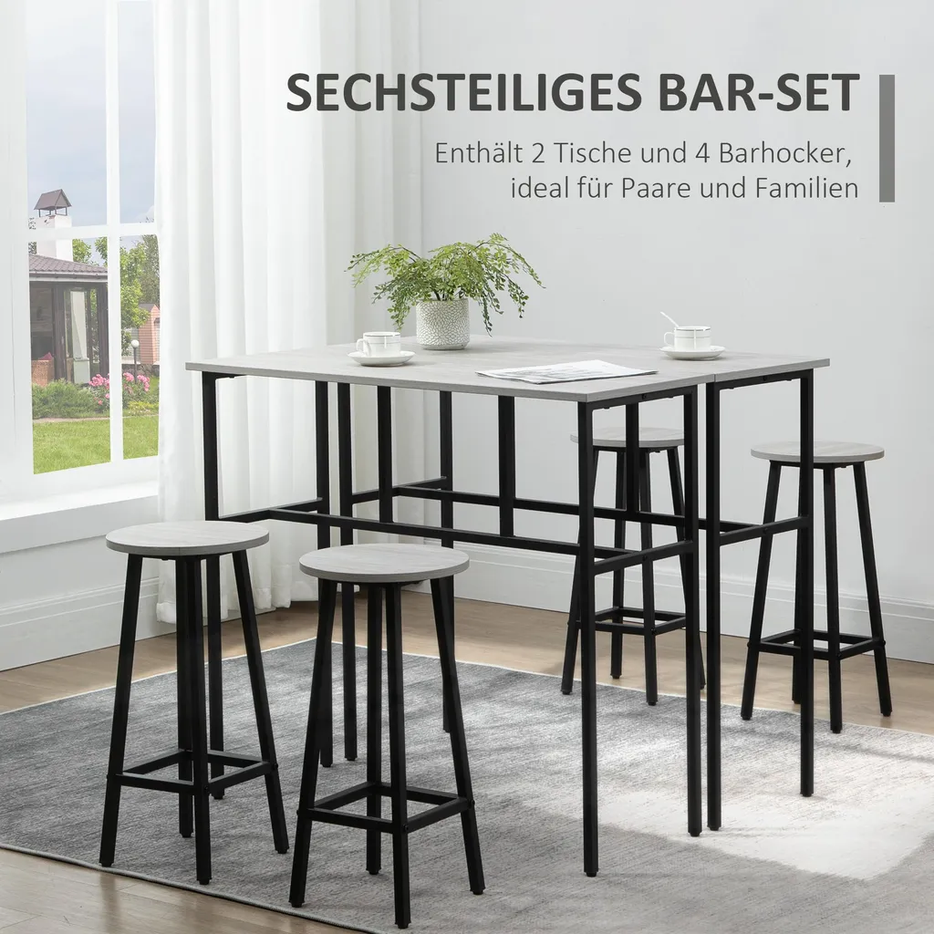 Set de Bar Industriel Compact : 2 Tables et 4 Tabourets Gain de Place