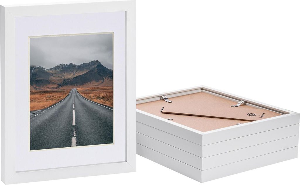 Nicola Spring Bilderrahmen mit 12,7 x 17,8 cm Passepartout – 20,3 x 25,4 cm – Weiß/Weiß – 5 Stück