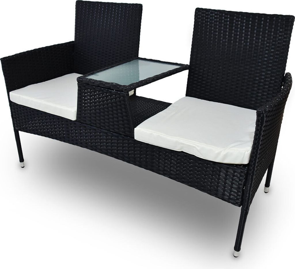 Lacestone Polyrattan Sitzbank mit integrierten Tisch Schwarz MS-18253