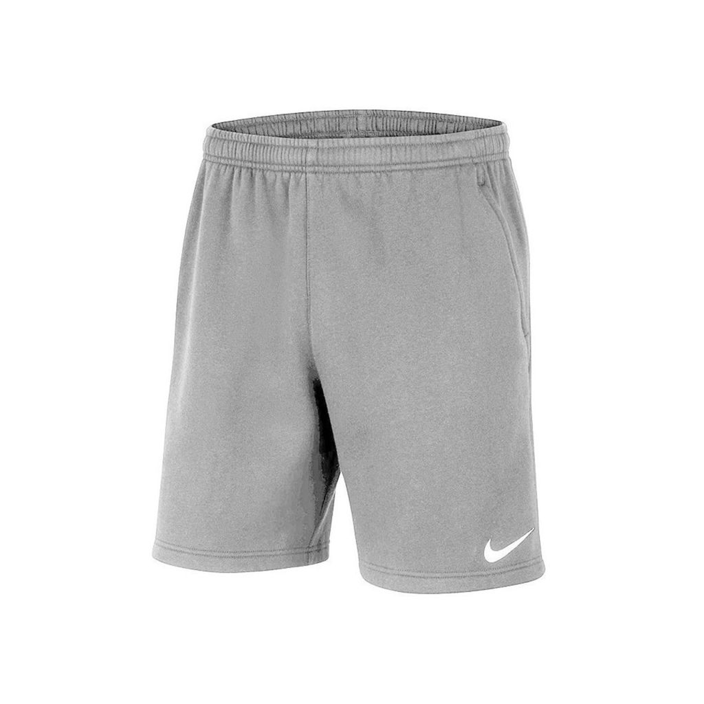 A pair of gray Nike shorts on a white background.