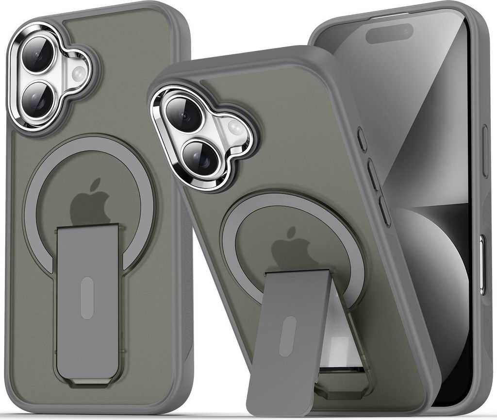 Magnet Ständer Hülle für iPhone 17, Kompatibel mit MagSafe, Matt Rückseite Stoßfeste Handyhülle Grau