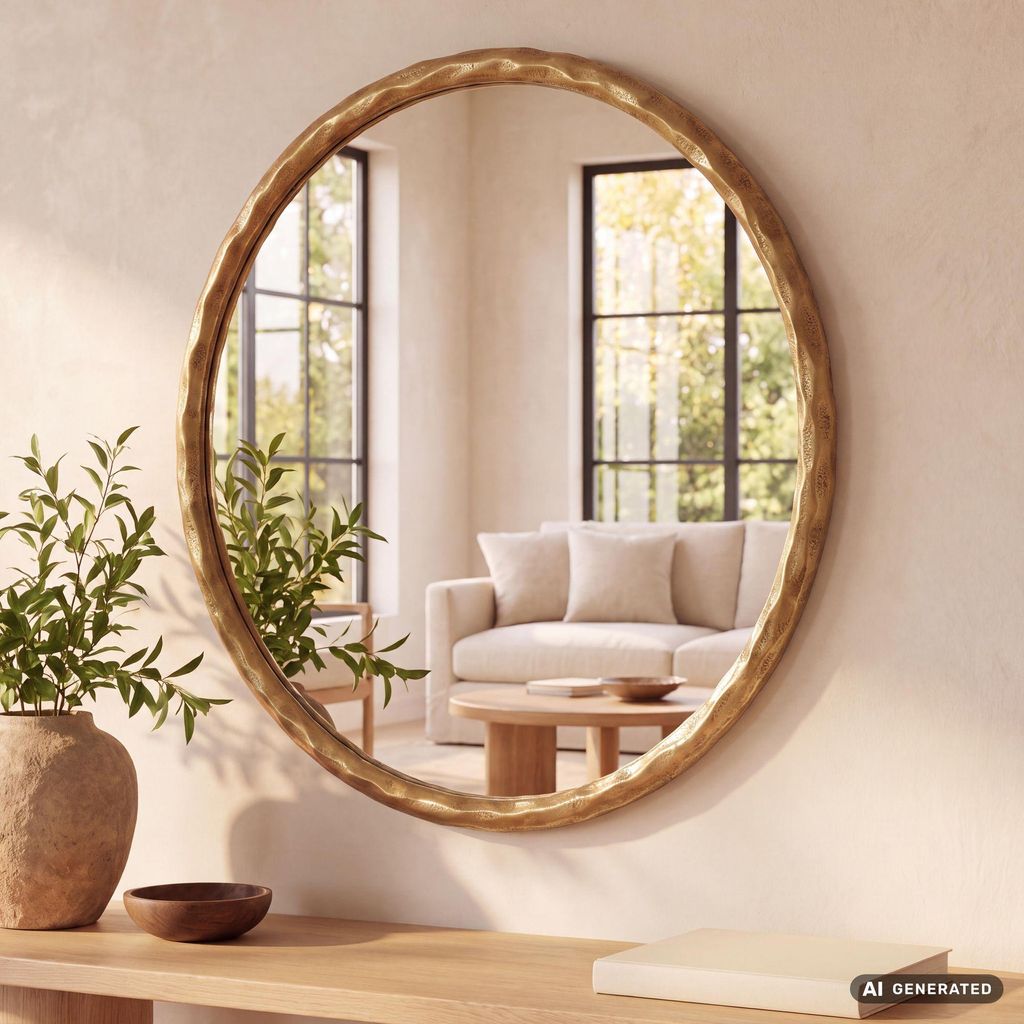 FineBuy Wandspiegel 60 cm Metall Design Hängespiegel Gold Produktbild  KI-generiertes Bild