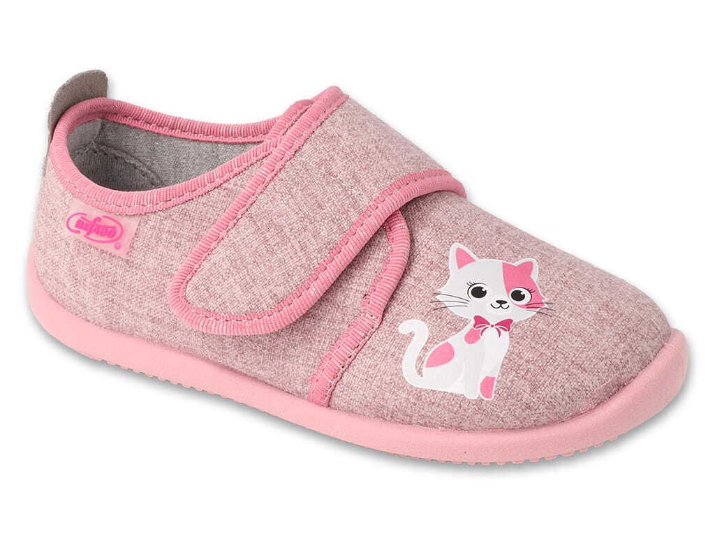 MädchenHausschuhe Befado SOFTER 902X041 902Y041 barefoot Rosa mit Katze flexi Klettverschluss