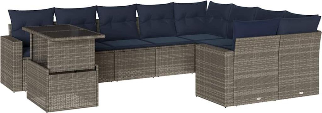 vidaXL 10-teiliges Gartensofa-Set mit Kissen, grau, Polyrattan