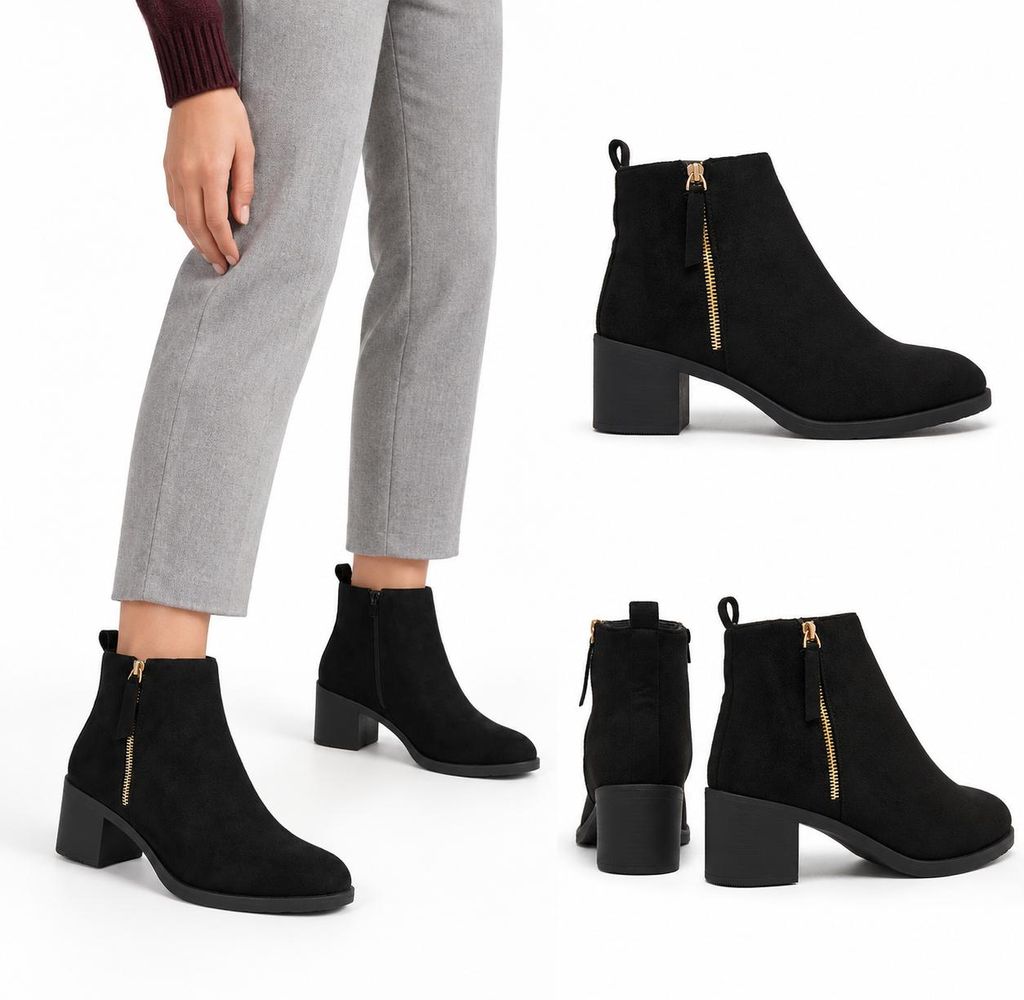 Royalfashion Schwarze Damenstiefel aus Öko-Wildleder Produktbild 