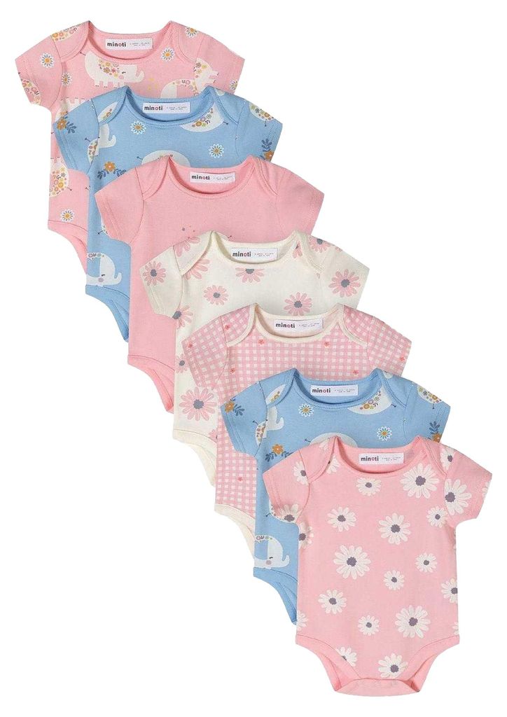 Minoti - Bodysuit für Baby-Girls, kurzärmlig MN341 (62) (Hellrosa/Hellblau/Weiß)