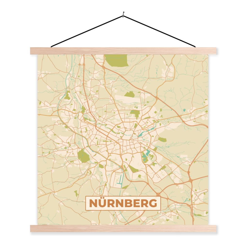 MuchoWow Textilposter Karte - Nürnberg - Vintage - Karte 40x40 cm mit holzfarbenen Rahmen - Posterleiste