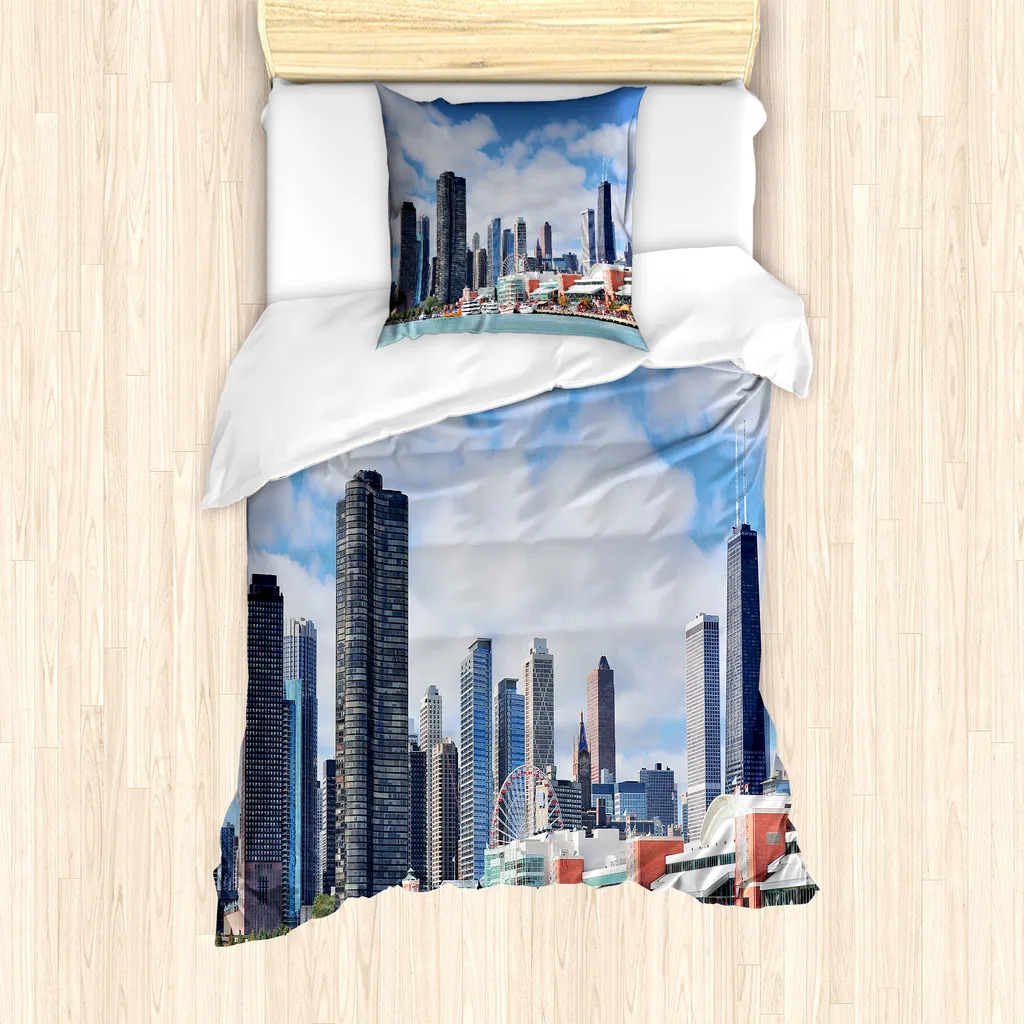 Set Copripiumino Chicago Skyline ABAKUHAUS Antiacaro per Letto Singolo
