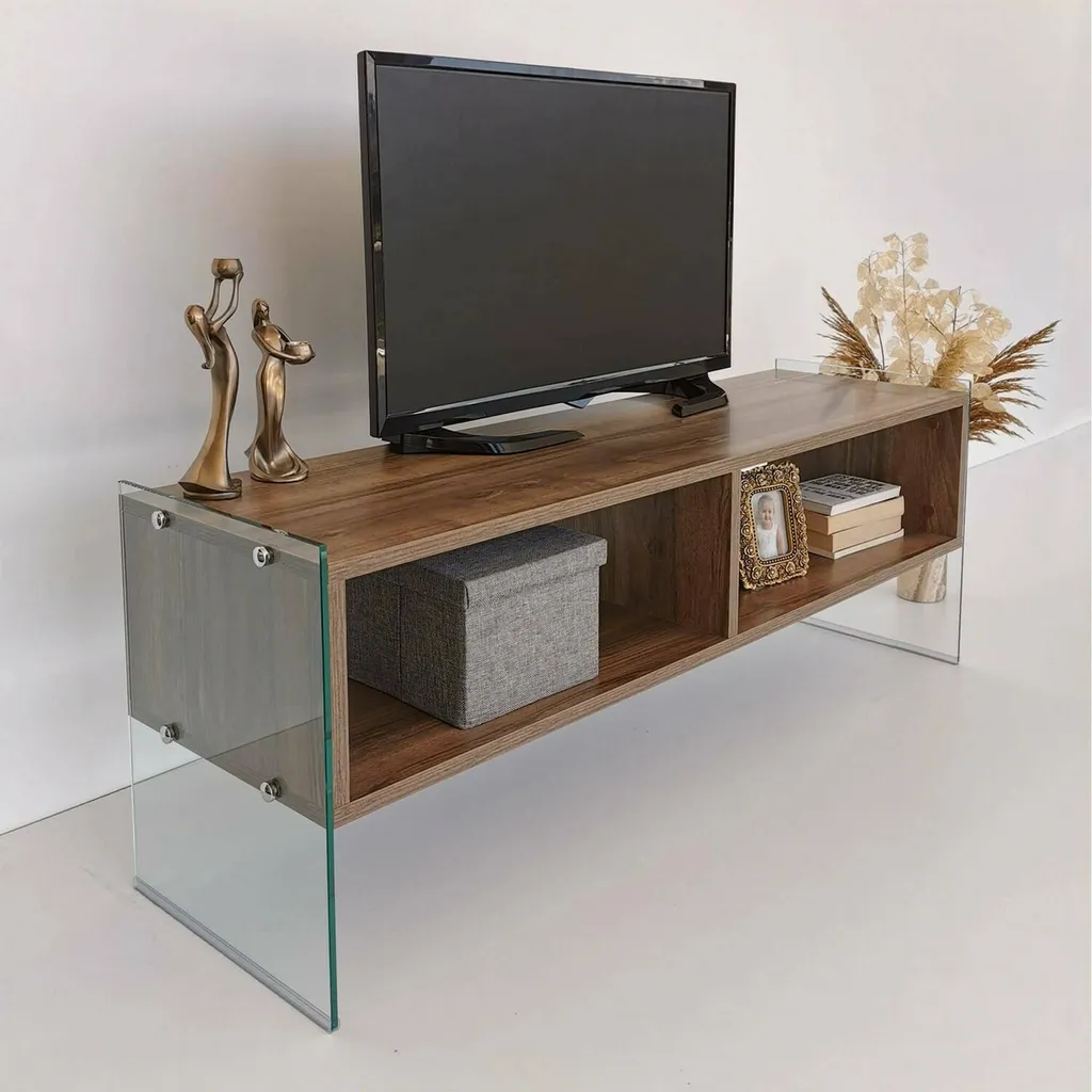 Banc TV en Noyer Marron 120 cm Winifred - Buffet Bas Multimédia