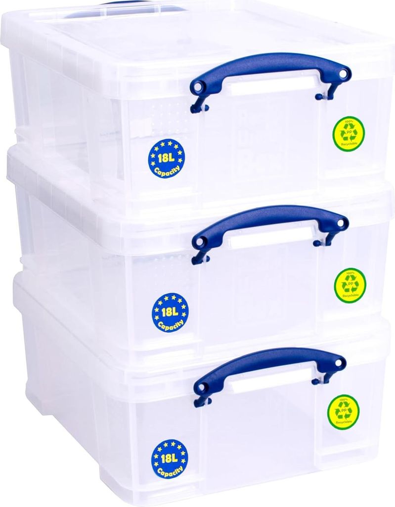 Transparente Aufbewahrungsboxen für CDs und DVDs - 3 x 18 Liter - Stapelbar und Temperaturbeständig