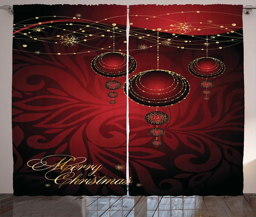 ABAKUHAUS Natale Tenda rustica, Yuletide Celebration, Tenda con passanti e ganci per camera da letto, 280 x 175 cm, giallo rubino bordeaux