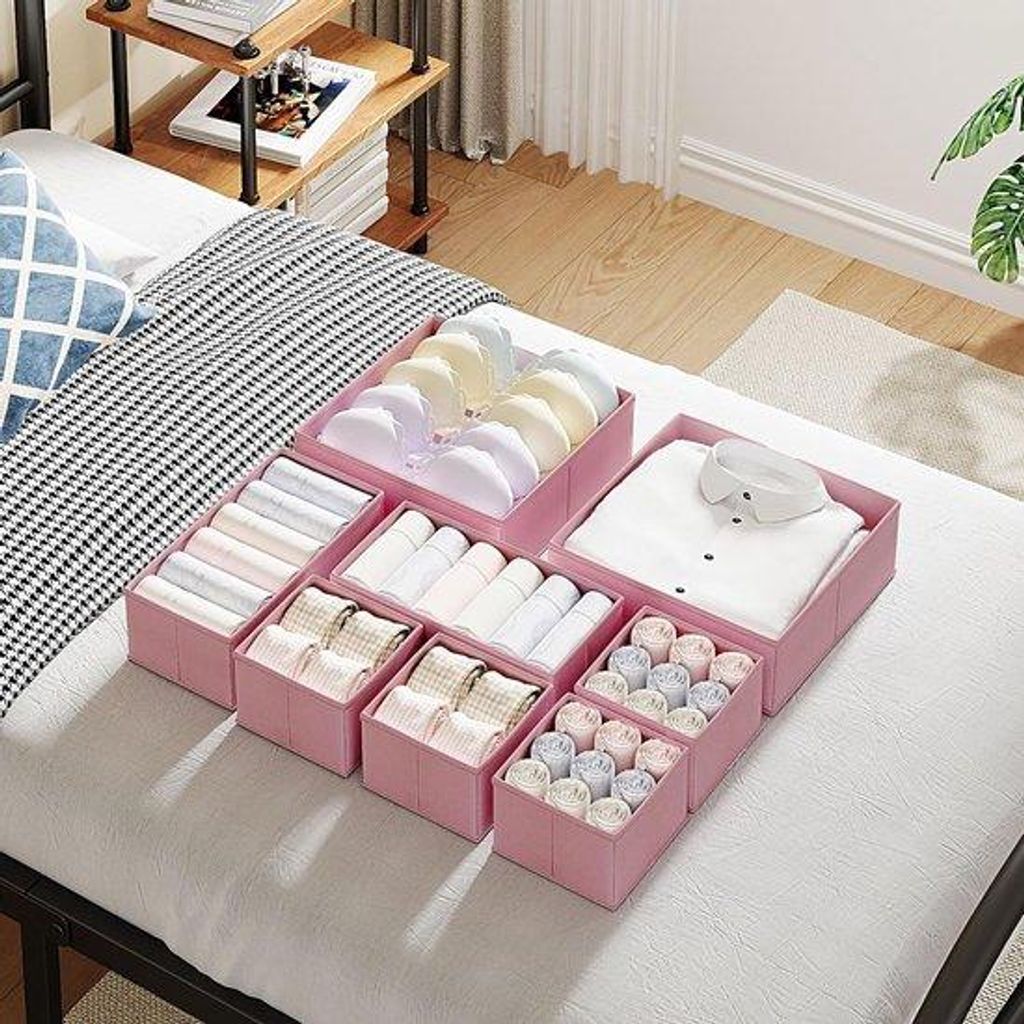 Lade-Organizer-Set, 6-teilig, für Unterwäsche, Socken, BHs, für rosa Kleidung, faltbar