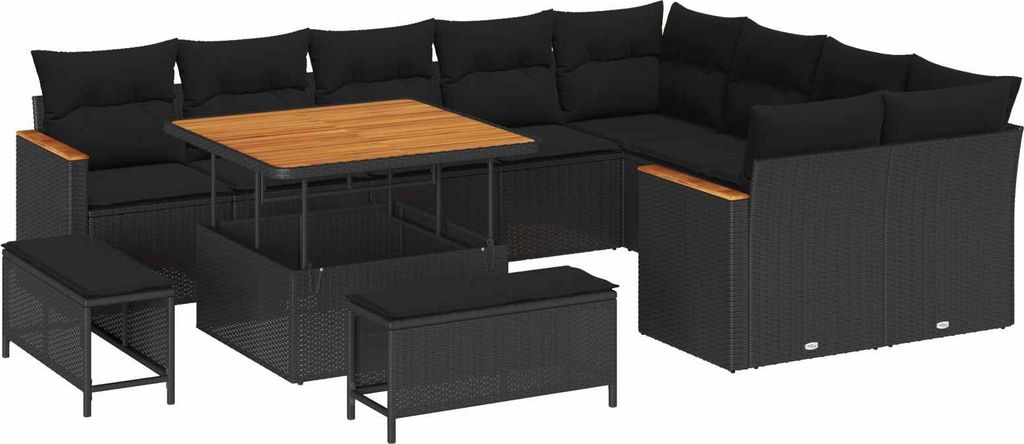 Gartensofa-set 12 pcs Schwarz Poly-Rattan