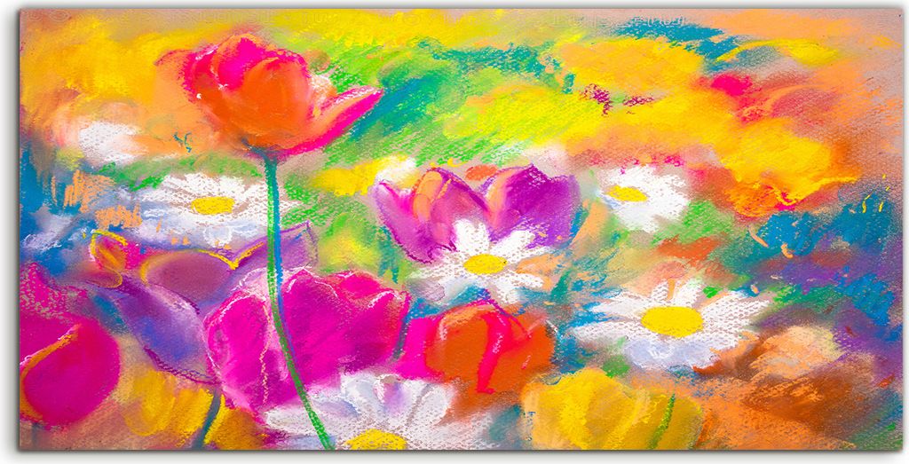 Coloray Acrylbild 120x60 Wandbild Acrylbilder Kunst Original Pastell Malerei Blumen