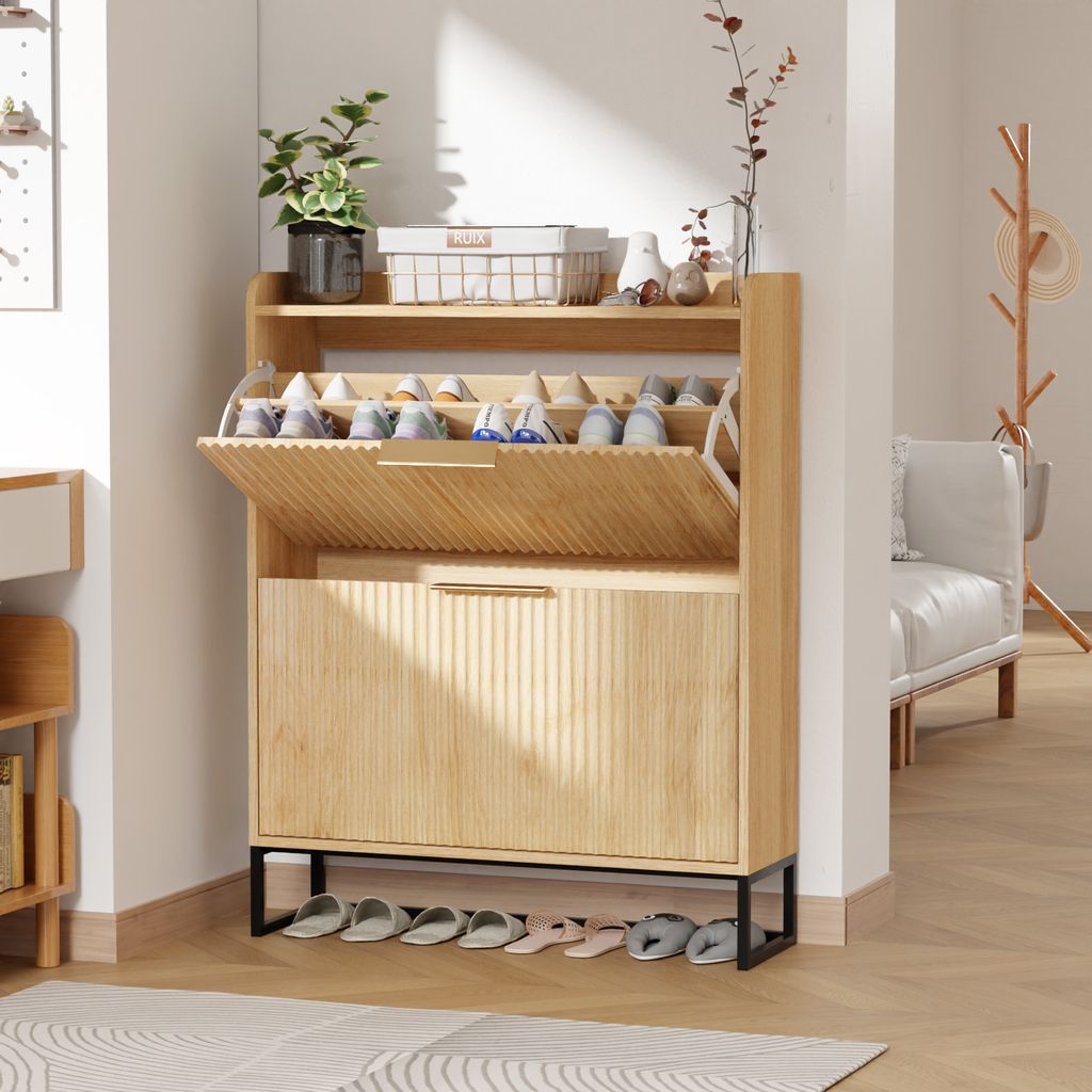 FCH Schuhschrank, Schuhregal, 2 Kippeimer, Gittertür, Produktbild 