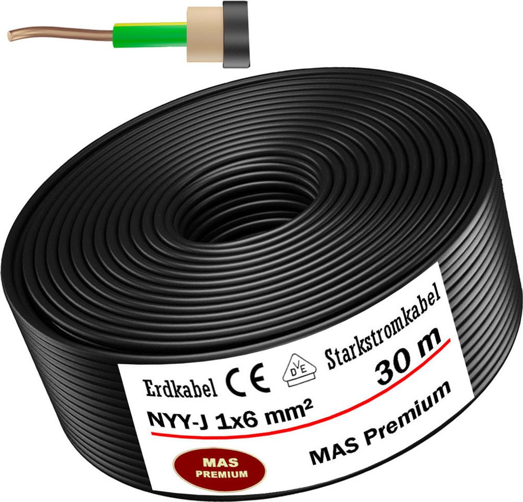 30 m podzemný kábel napájací kábel NYY-J 1x6 mm² elektrický Obrázok produktu 
