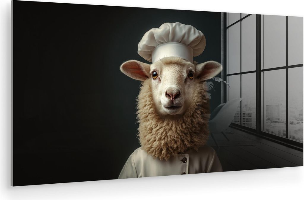 MuchoWow Glasbilder - Bilder auf Wandbild - Foto auf Glas Schaf - Wolle - Koch 80x40 cm Wanddekoration aus Glas - Acrylglasbild - Acrylbilder - Wan...