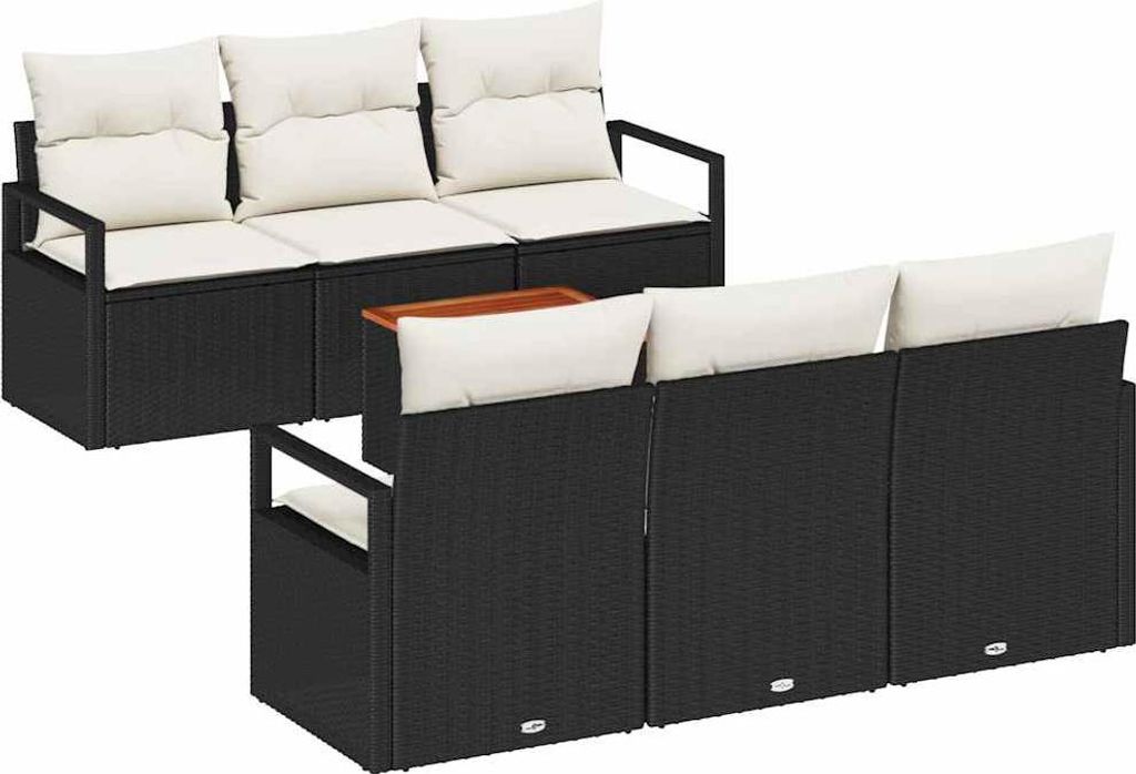 vidaXL Gartensofa-set mit Speicher 7 pcs Schwarz und Creme Poly-Rattan