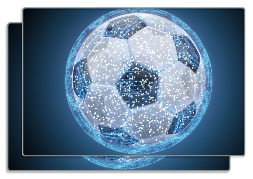 Wallario Frühstücksbrettchen 2er Set aus Glas, je 20 x 30 cm, mit rutschfesten Füßen, Motiv Fußball digital - Netzwerk in blau