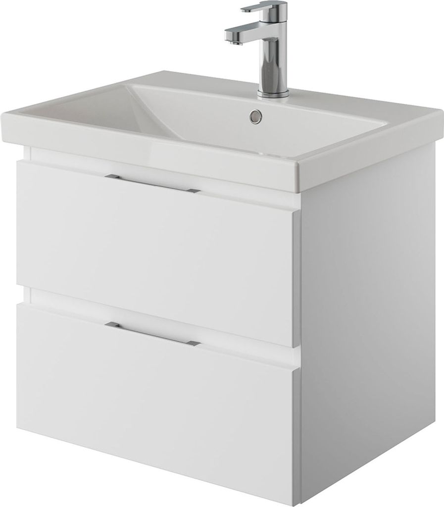 Bad Waschtisch, grifflos, in weiß Glanz und Schneeweiß Glanz VILLATORO-66, B/H/T ca. 60/53,2/45 cm