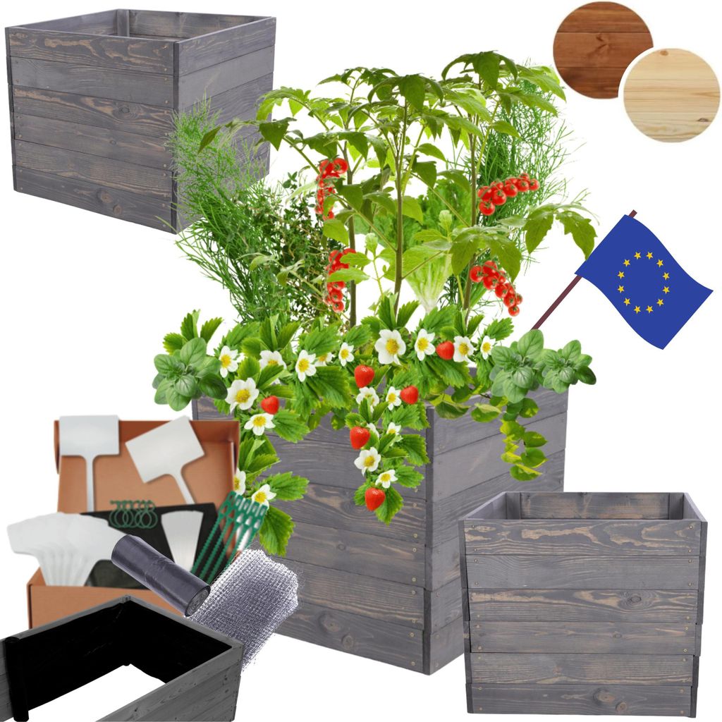 MODO24 Hochbeet Holz, Pflanzkasten, Massivholz, Kiefer, Kräuterbeet, Blumenkasten, Garten, Terrasse, 54x103x80 cm, Grau, ZP06