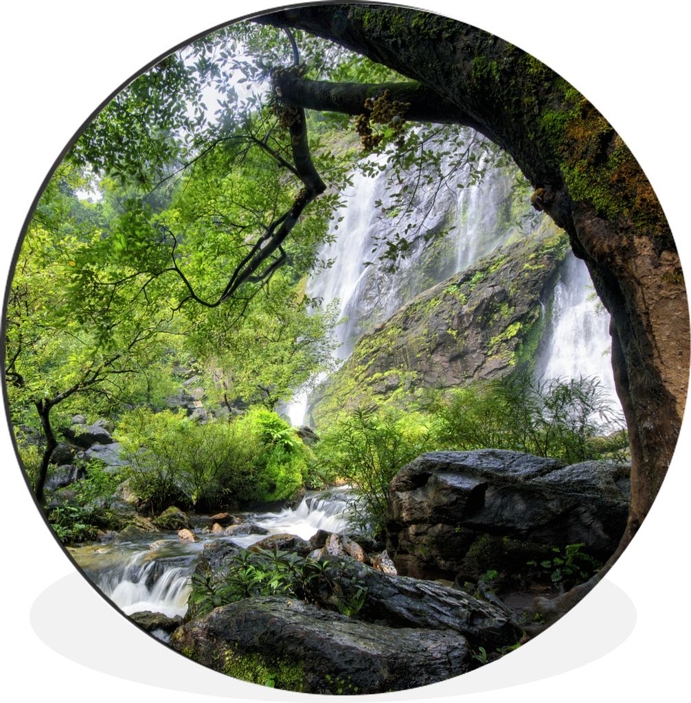 MuchoWow Aluminium Wandkreis Viel Vegetation um einen steilen Wasserfall im Klong-Lan-Nationalpark Ø 30 cm Wanddeko Modern Wohnzimmer - Wand Bil...