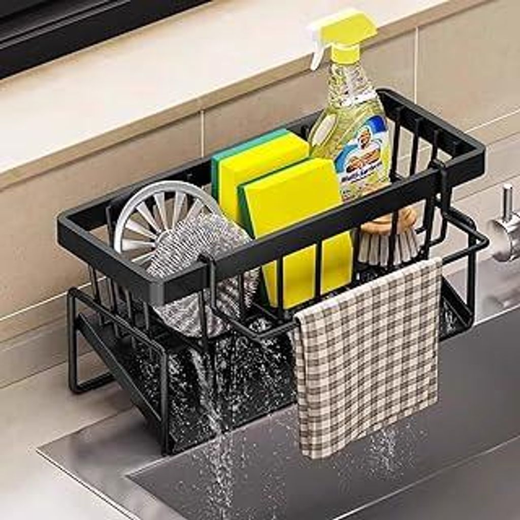 Spülbecken Organizer, Küchen Organizer Schwammhalter mit Selbstentleerender Ablaufwanne und Spüllappenhalter für Küche und Badezimmer, Organiz...