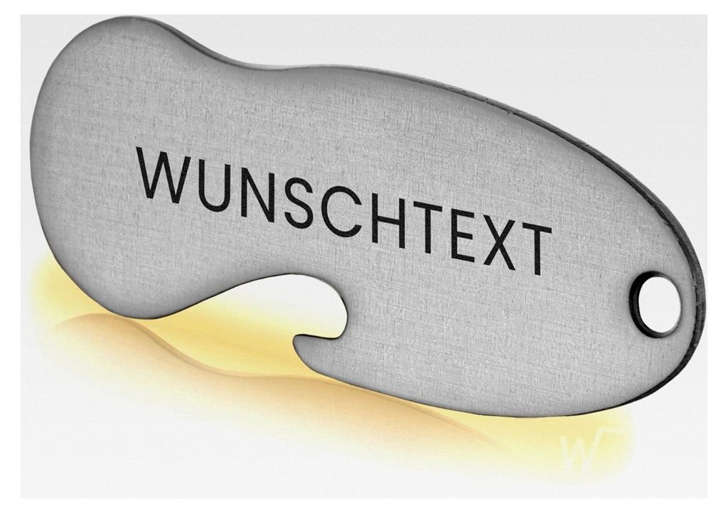 Personalisierter Einkaufswagenlöser mit Flaschenöffner und Schlüsselanhänger inkl. Schlüsselfundservice