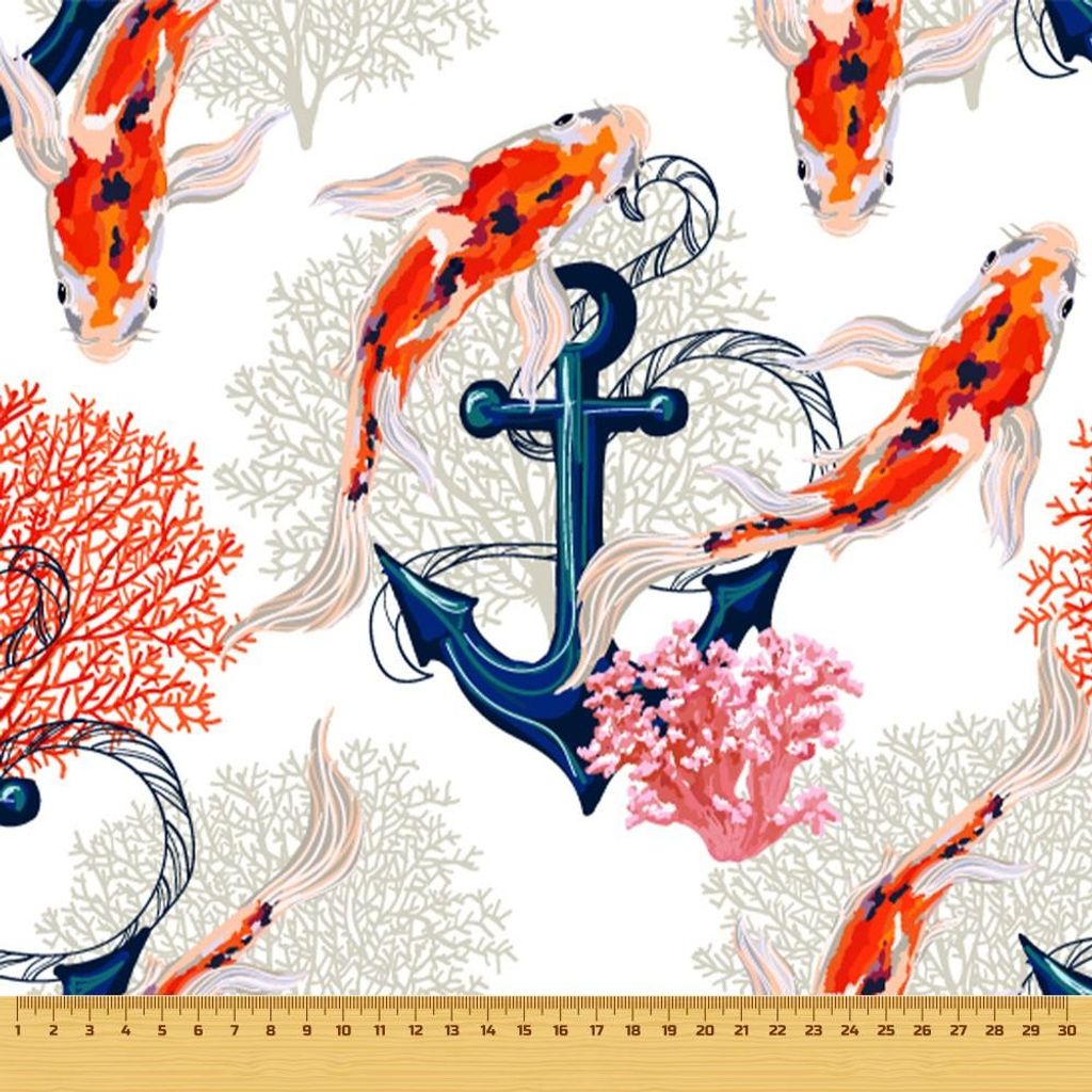 OUTDOOR DEKOSTOFFE OXFORD - Motiv Anker und Fisch