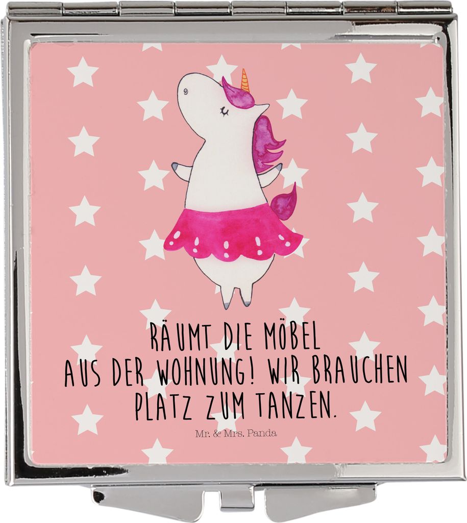 Mr. & Mrs. Panda Reisespiegel Einhorn Ballerina - Rot Pastell - Geschenk, Taschenspiegel, Klappbarer Spiegel, Geburtstag, Unicorn, Einhörner, Kosm...