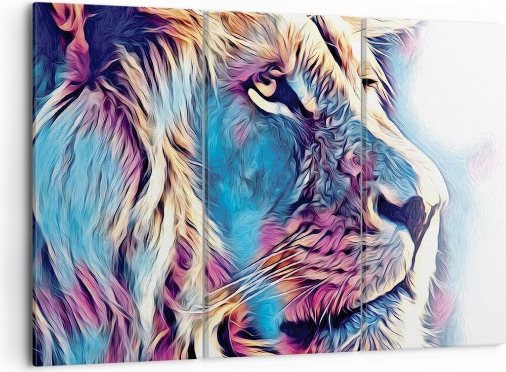 Bild auf Leinwand - Leinwandbild - 3 Teile - Löwe Mähne Märchen - 105x70cm - Wand Bild - Wanddeko - Wandbilder - Leinwanddruck - Bilder - Wandde...