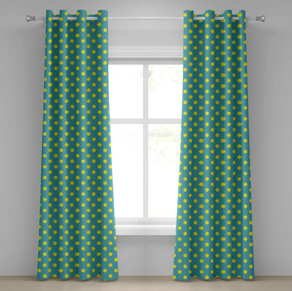 Tenda Occhielli ABAKUHAUS 280x245cm | Vintage Polka Dot Giallo Verde Acqua