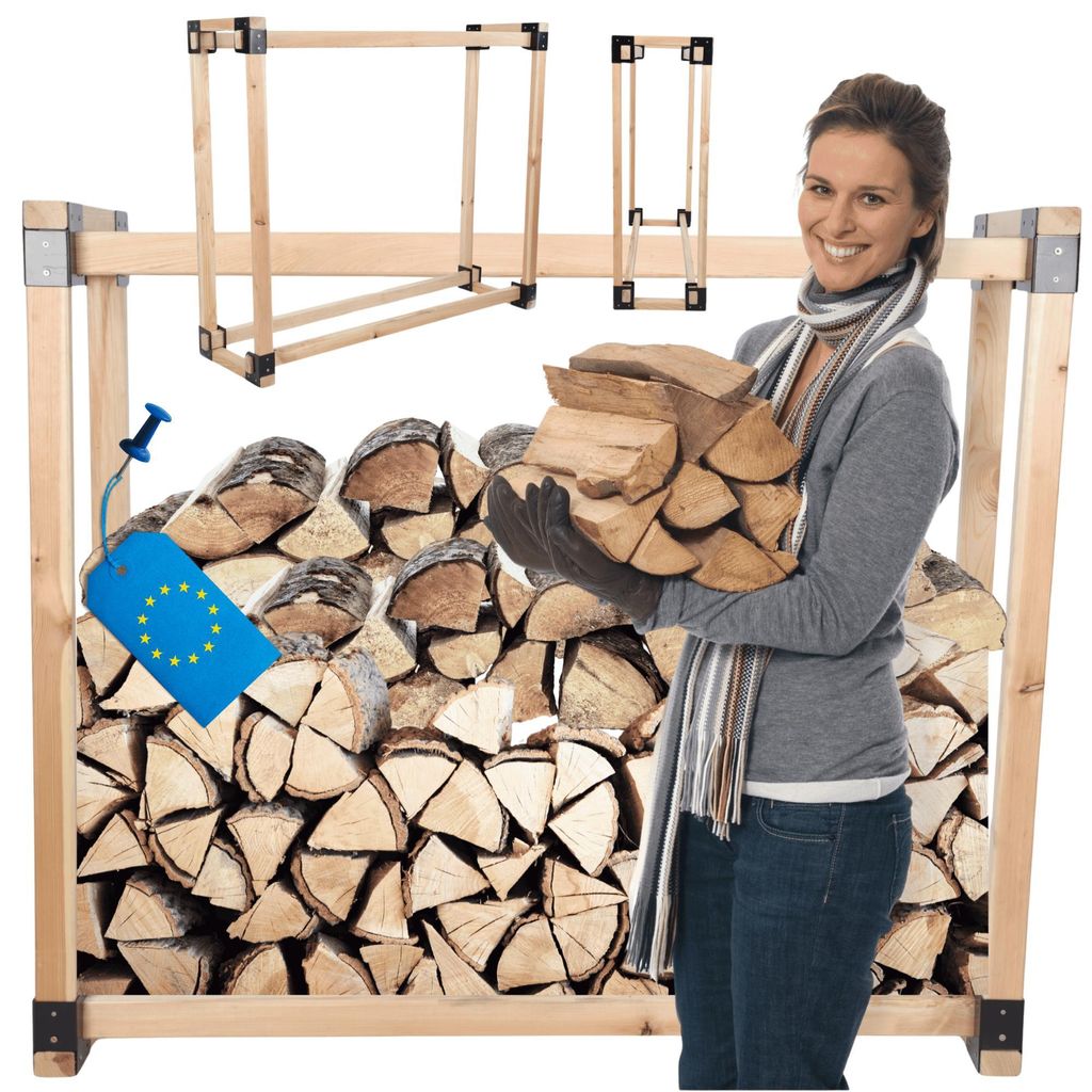 MODO24 Kaminholzregal, Holzunterstand, Brennholzregal, Holzlager, Brennholzständer, Aufbewahrung, Garten, Wetterfest, Massivholz, 124x146x40 cm, DRE