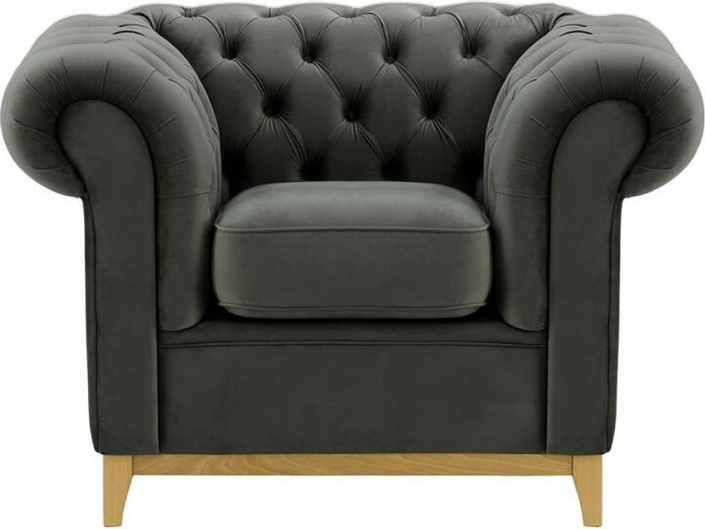 SLF24 - Sessel Chesterfield Wood - anthrazit - Velluto 19