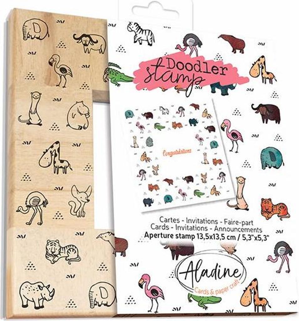 Aladine Holzstempel Tiere - Kreativer Hobby-Stempel 13,5x13,5 cm