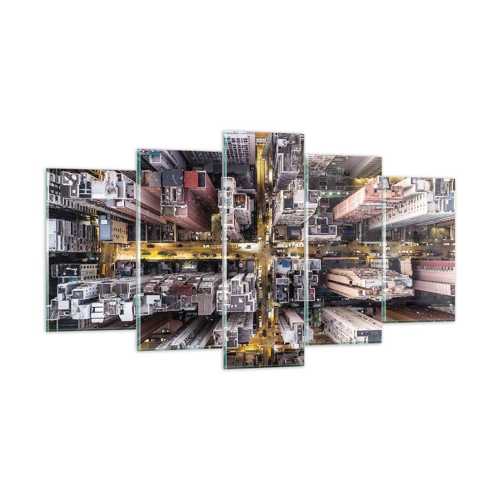 Bilder auf glas - 5 Teile - Metropole Luftaufnahmen Straße - 160x85cm - Glasbilder - Wandbilder - Bilder - Wanddekoration aus Glas - Glas Bilder -...