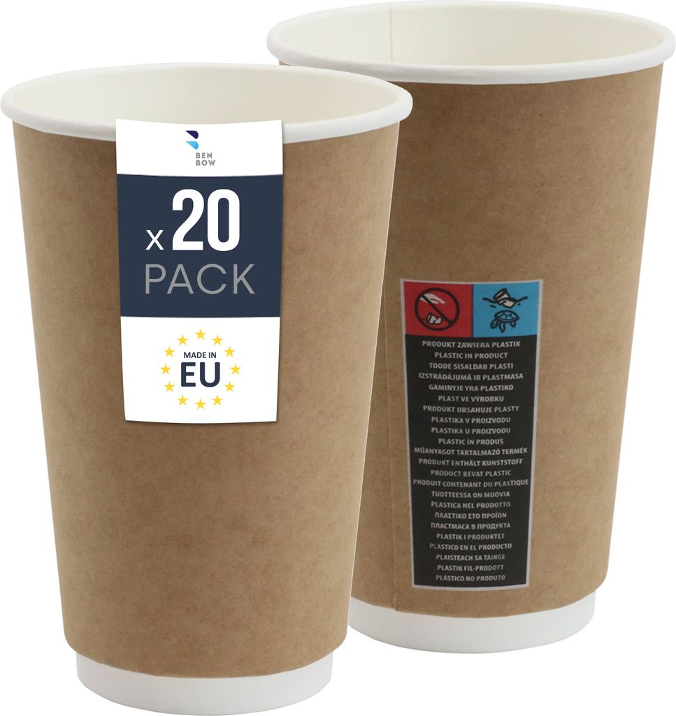Thermobecher aus Papier 20x – 400-ml-Einwegbecher für Heißgetränke wie Kaffee, Tee und Glühwein