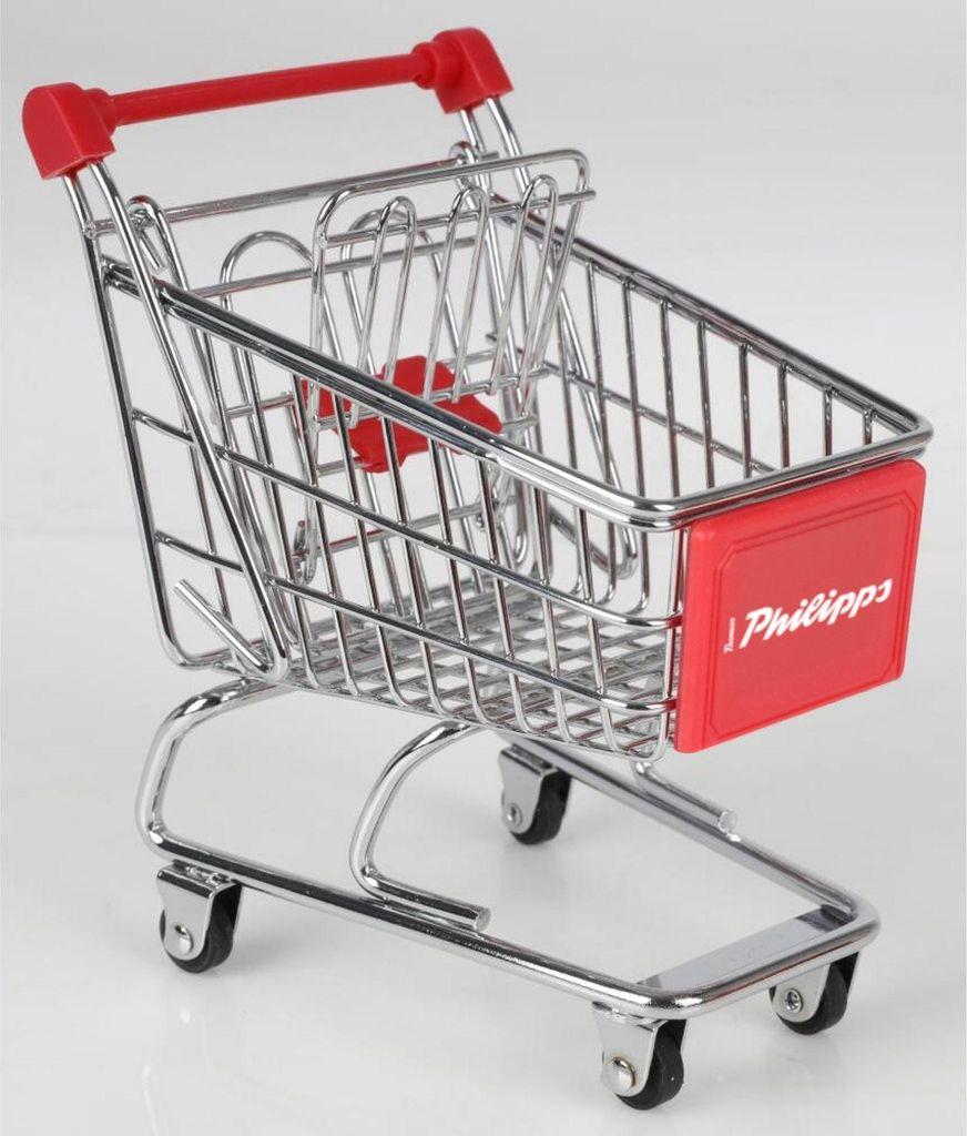 Deko Einkaufswagen Mini aus Metall und Kunststoff dekorativer Mini Einkaufswagen rot für Tischdeko Schaufenster Geschenkidee Basteln Dekoration ko...