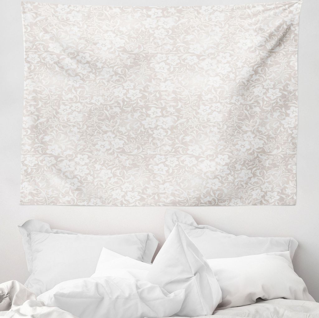 ABAKUHAUS Elfenbein Wandteppich, Frühlings-Blüten-Feld aus Weiches Mikrofaser Stoff Waschbar ohne Verblassen Digitaldruck, 150 x 110 cm, Beige Weiß