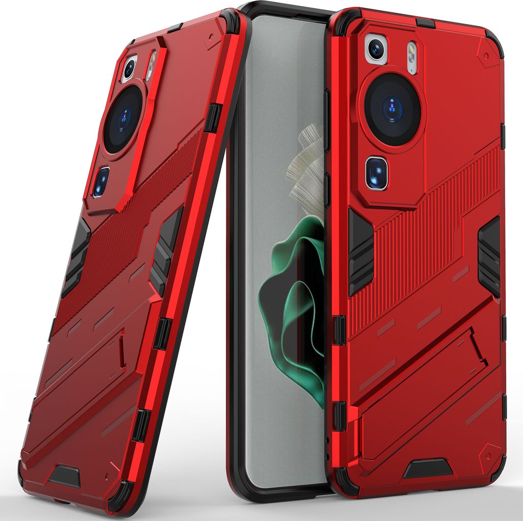 Armor Hülle für Huawei P60 / P60 Pro, Hybrid PC TPU Bumper Stoßfestes Schutzhülle mit Standfunktion Rot