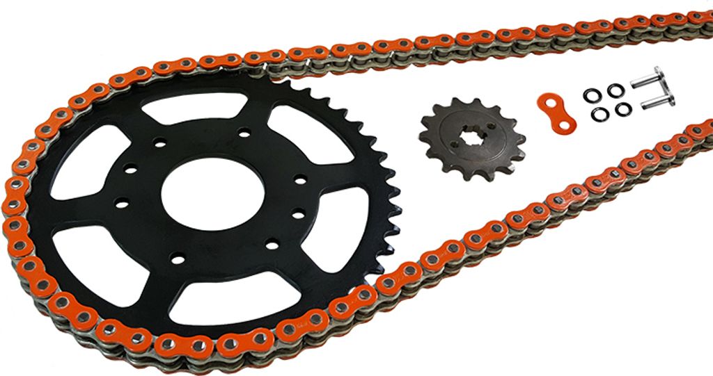 Kettensatz EK-Chain 525 MVXZ-2 für Triumph 900 Thruxton Farbe Orange