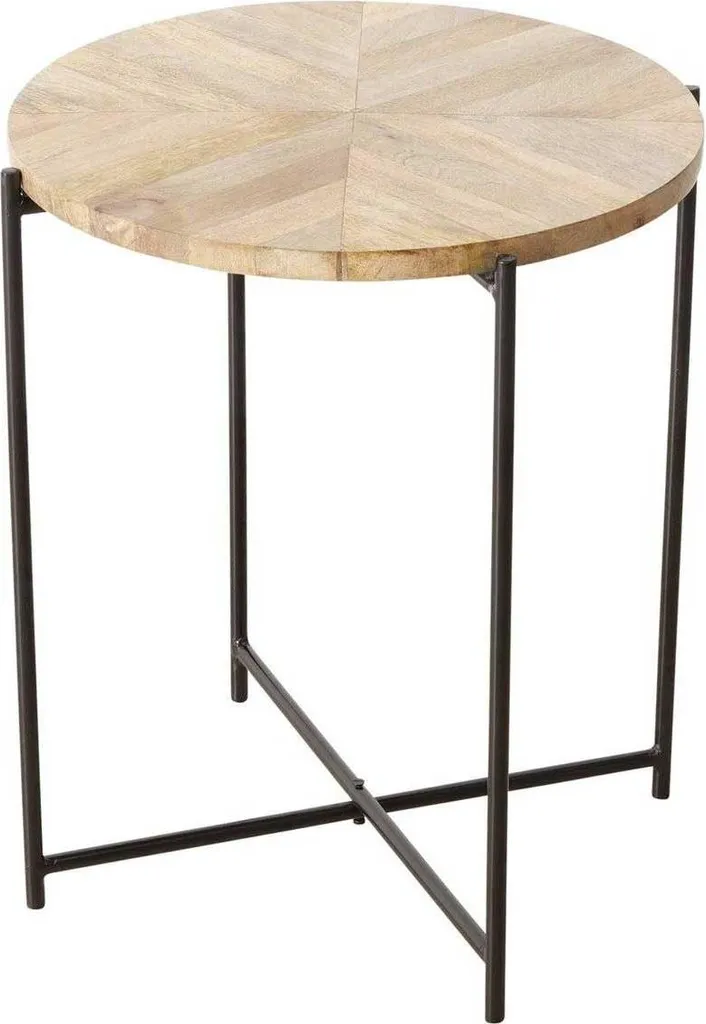 Petite table d'appoint ronde MANDI en manguier naturel et métal noir