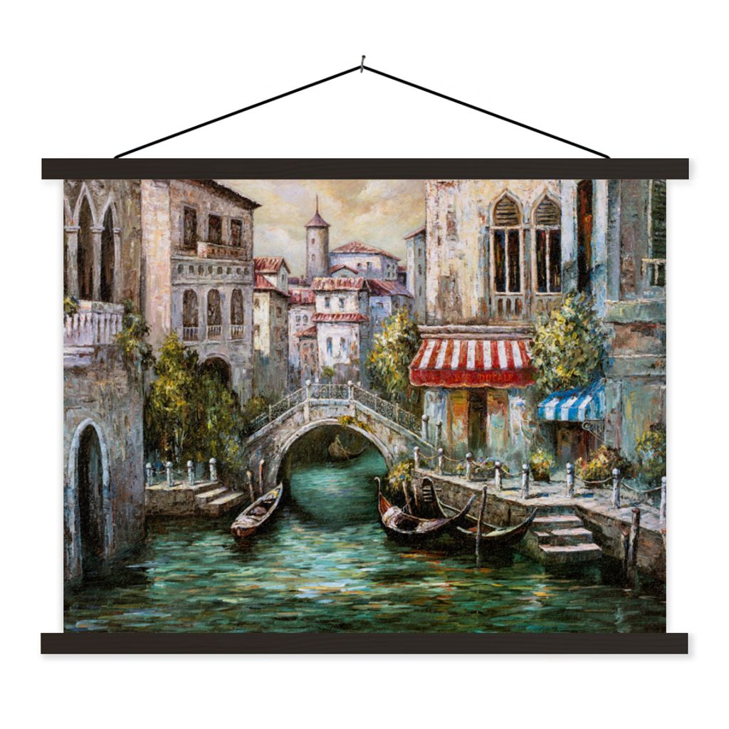 MuchoWow Textilposter Gemälde - Öl - Wasser - Graben - Italien 150x113 cm mit holzfarbenen Rahmen - Poster